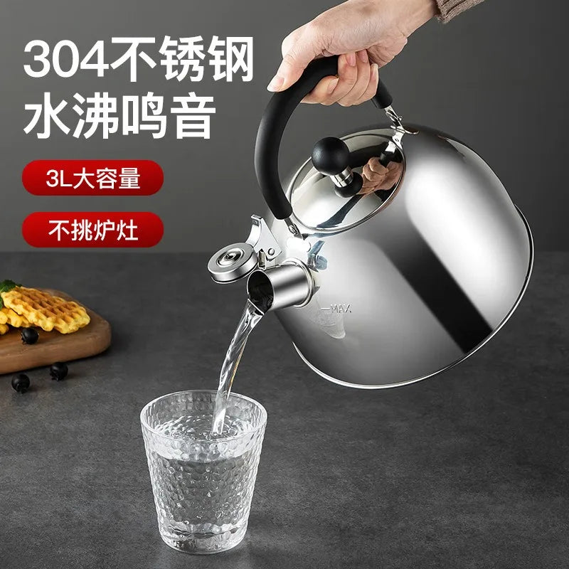 304 Stainless Steel Whistle Kettle 1.5-5L Multiple Sizes Large Capacity Sounding Kettle for Induction Stove Kitchen Supplies