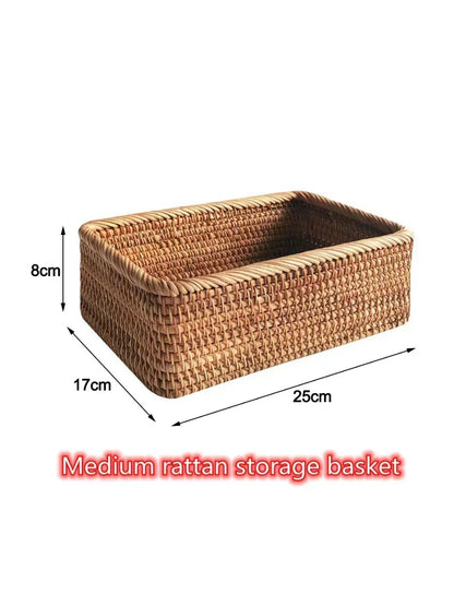 Handwoven Rectangular Rattan Wicker Basket Fruit Tea Snack Bread Picnic Cosmetic Storage Box Kitchen Supplies Household Tools