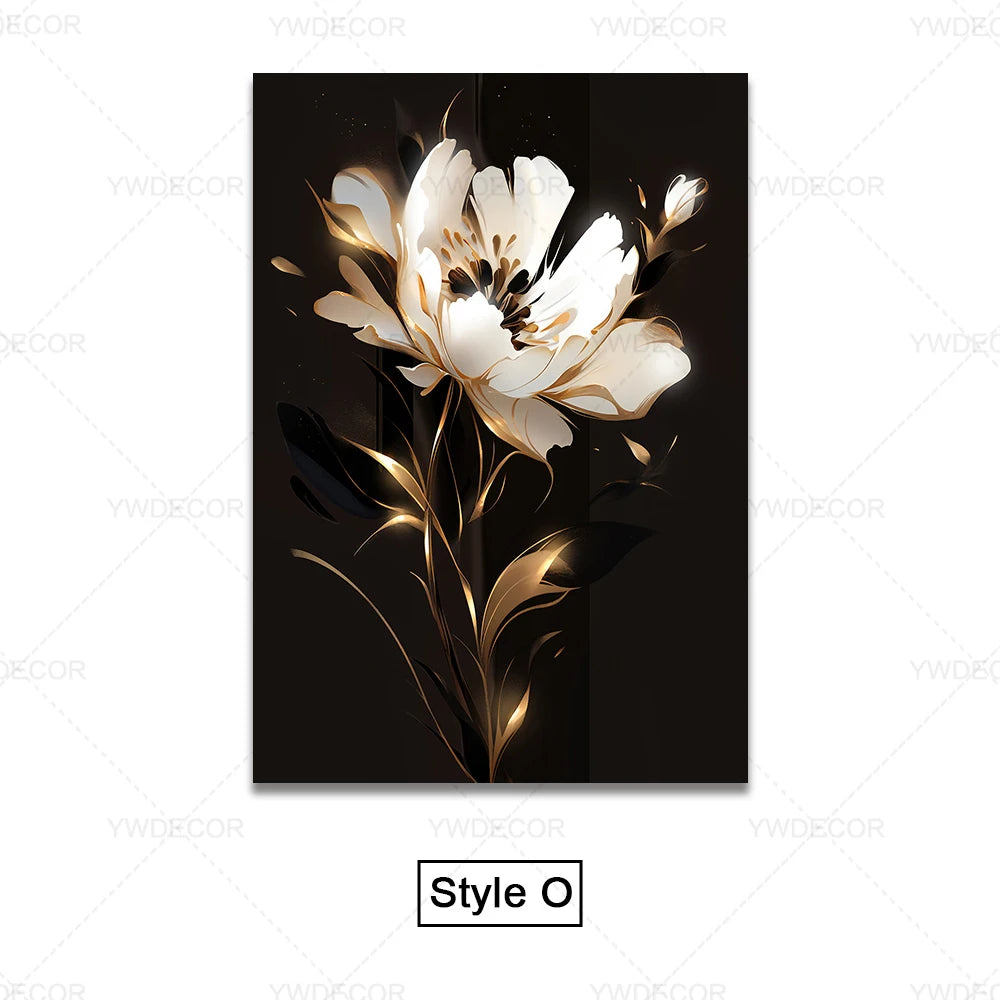 Luxury Black Golden Plant Leaf Art