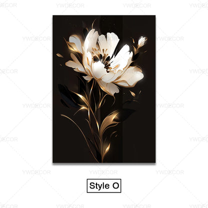Luxury Black Golden Plant Leaf Art