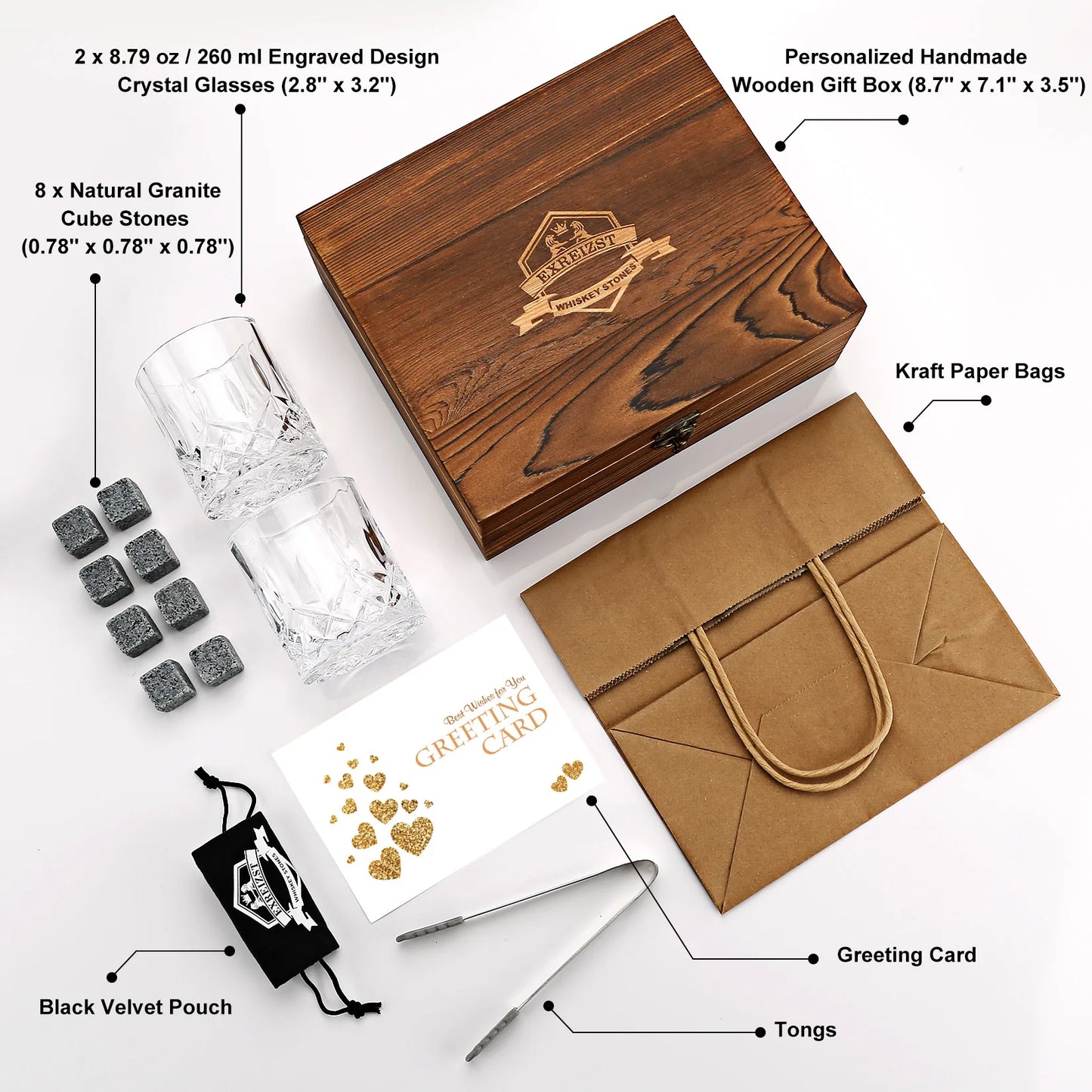 Kit Whiskey Stones & Glasses Set Box