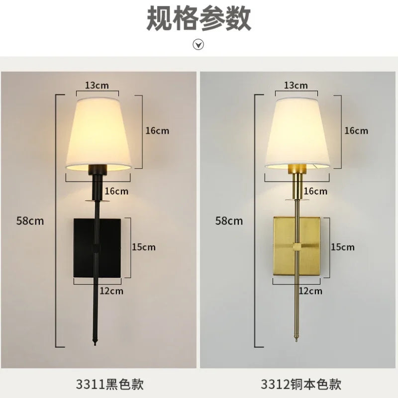 Modern American Led Wall Lamp for Decor Bathroom Mirror Light Bedroom Corridor Stairs Cloth Lampshade Wall Sconce Room Decor