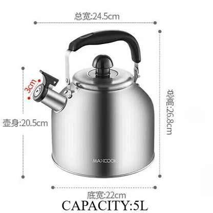 304 Stainless Steel Whistle Kettle 1.5-5L Multiple Sizes Large Capacity Sounding Kettle for Induction Stove Kitchen Supplies