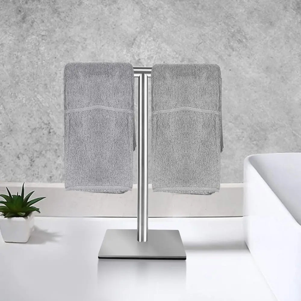 Stainless Steel Bath Towel Stand T-Shape Modern Style Bathroom Towel Hanger with Heavy Base Rustproof Hand Towel Holder Kitchen