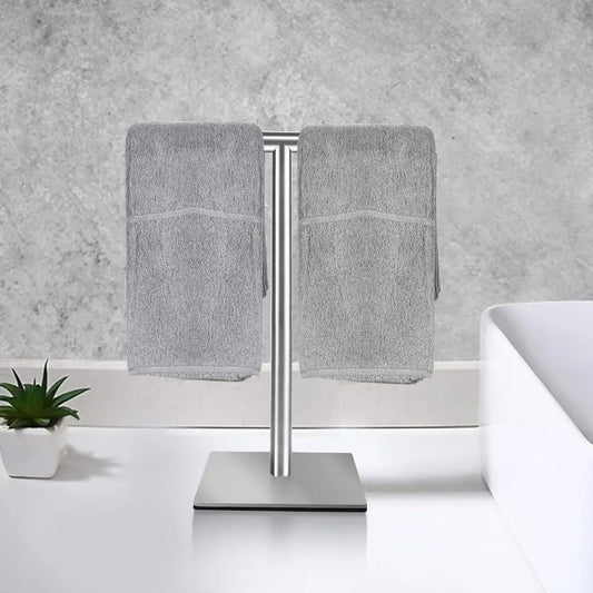 Stainless Steel Bath Towel Stand T-Shape Modern Style Bathroom Towel Hanger with Heavy Base Rustproof Hand Towel Holder Kitchen
