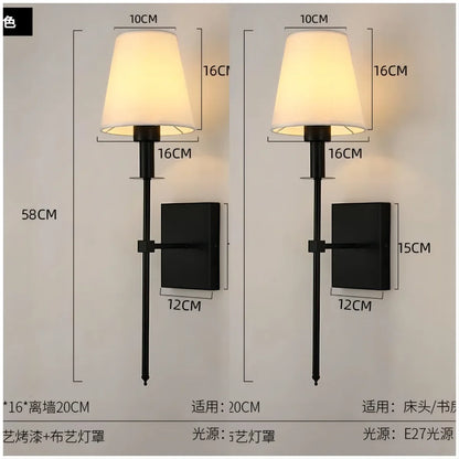 Modern American Led Wall Lamp for Decor Bathroom Mirror Light Bedroom Corridor Stairs Cloth Lampshade Wall Sconce Room Decor