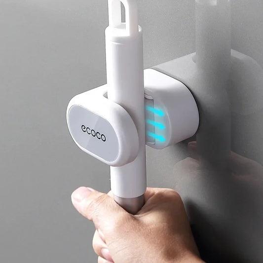 Strong Adhesive Mop Broom Holder Wall Mount - No Drill Bathroom Storage Rack, Heavy Duty Waterproof Hook for Cleaning Tools