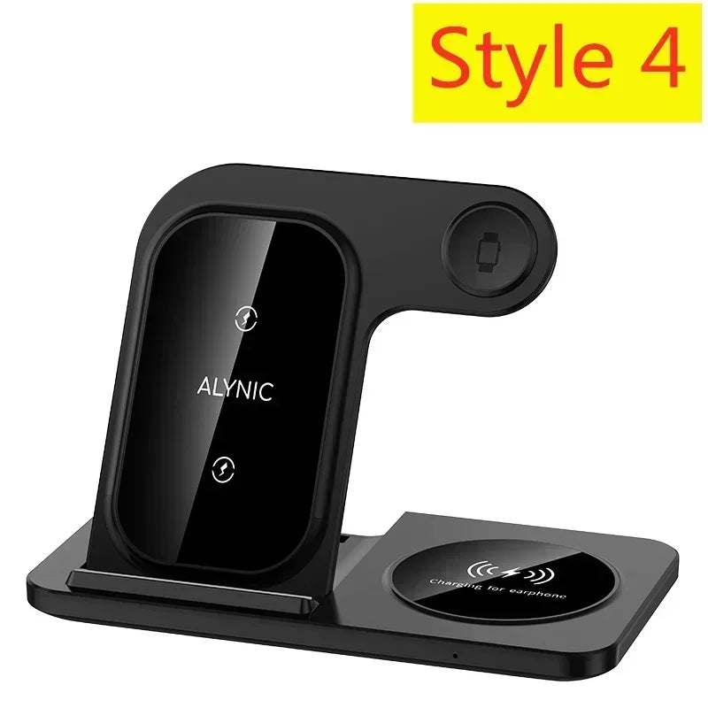 3 In 1 Wireless Charger Pad Stand Phone Holder Bracket Induction Fast Charging Station for iPhone 16 15 14 13 12 iWatch Airpods