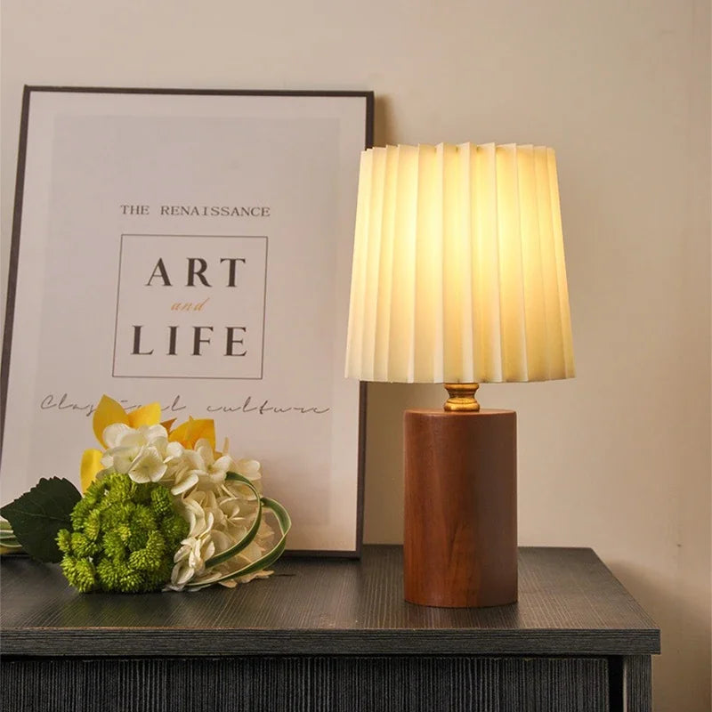 LED Desk Lamp Retro Pleated Wooden USB for Living Room Home Bedroom Bedsides Atmosphere LED Night Light Decoration Table Lamp