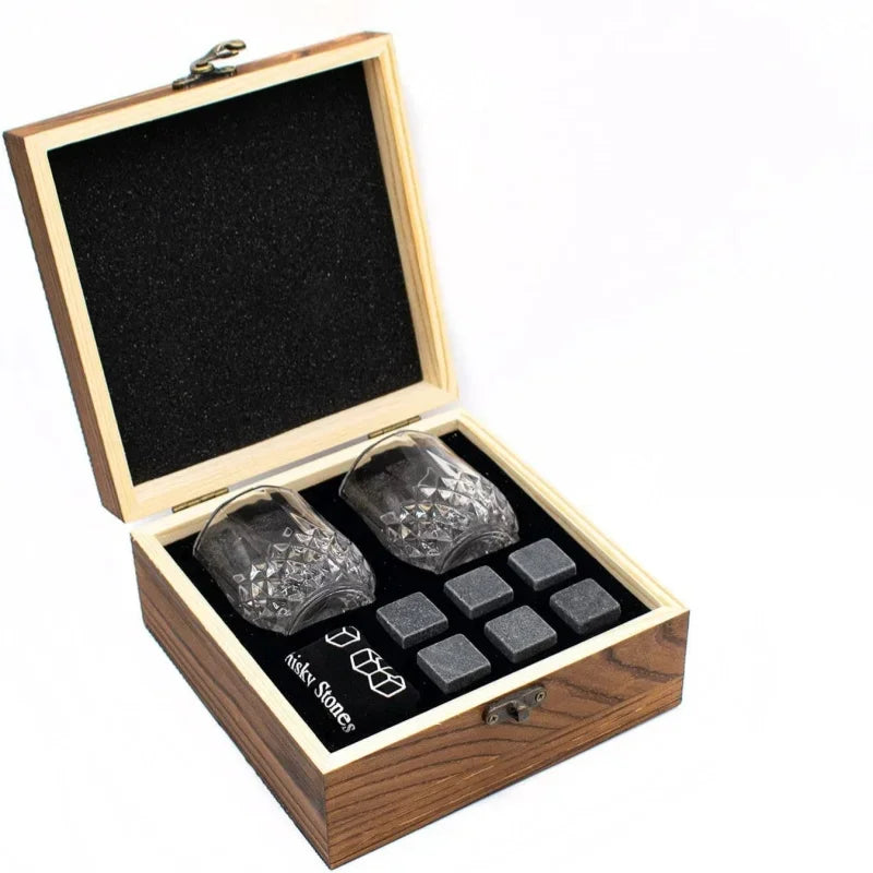 Whiskey Stones Glasses Set Granite Box