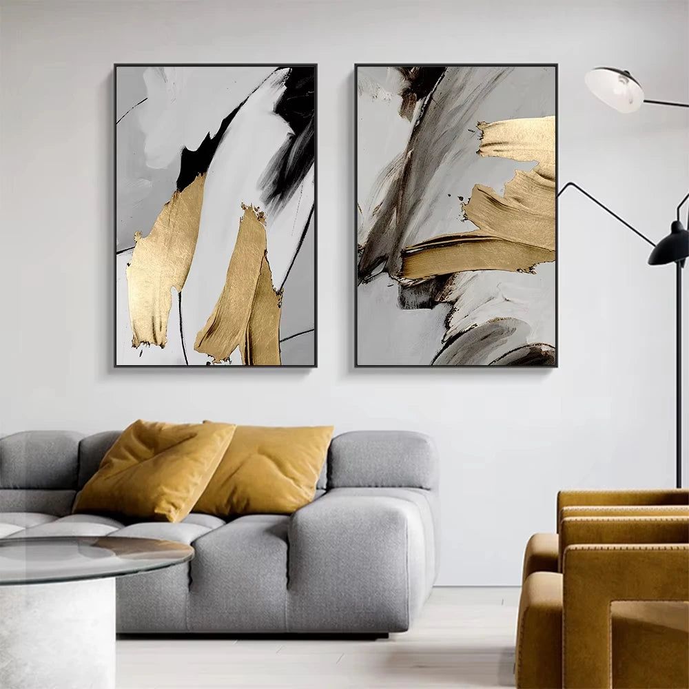 Luxury Abstract Grey Gold Painting Mural