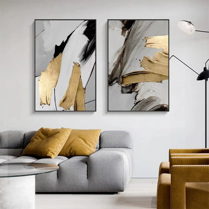 Luxury Abstract Grey Gold Painting Mural