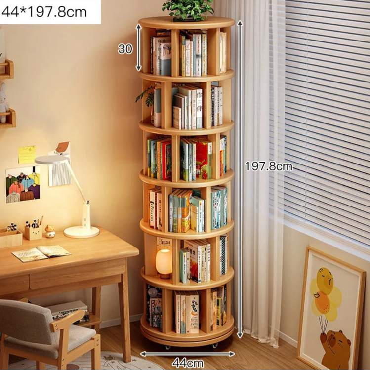 Solid wood rotating bookshelf 360