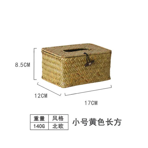 Straw Tissue Box Handmade Woven Rattan Napkin Holder Box Roll Paper Tray Car Living Room Storage Box Home Decor WF