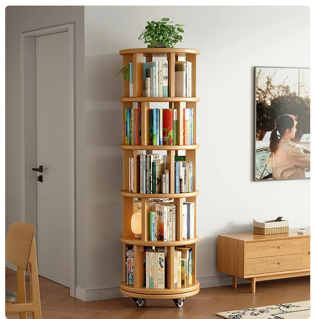 Solid wood rotating bookshelf 360