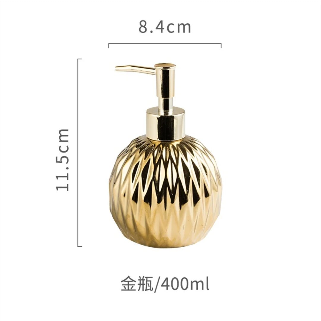 Luxury Gold Soap Dispenser with Press handle  Ceramic Dispenser Silver Dispenser with stainless steel Tray Bathroom Accessory
