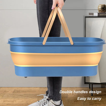 Flat Mop Cleaning Bucket Foldable Portable Mop Water Pail with Handle Rectangular Folding Water Tub for Outdoor Garden Camping