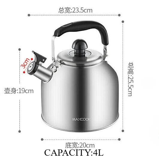 304 Stainless Steel Whistle Kettle 1.5-5L Multiple Sizes Large Capacity Sounding Kettle for Induction Stove Kitchen Supplies