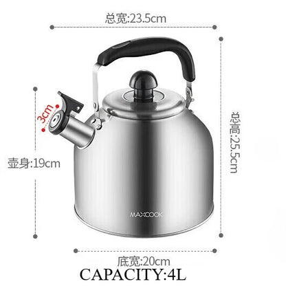 304 Stainless Steel Whistle Kettle 1.5-5L Multiple Sizes Large Capacity Sounding Kettle for Induction Stove Kitchen Supplies