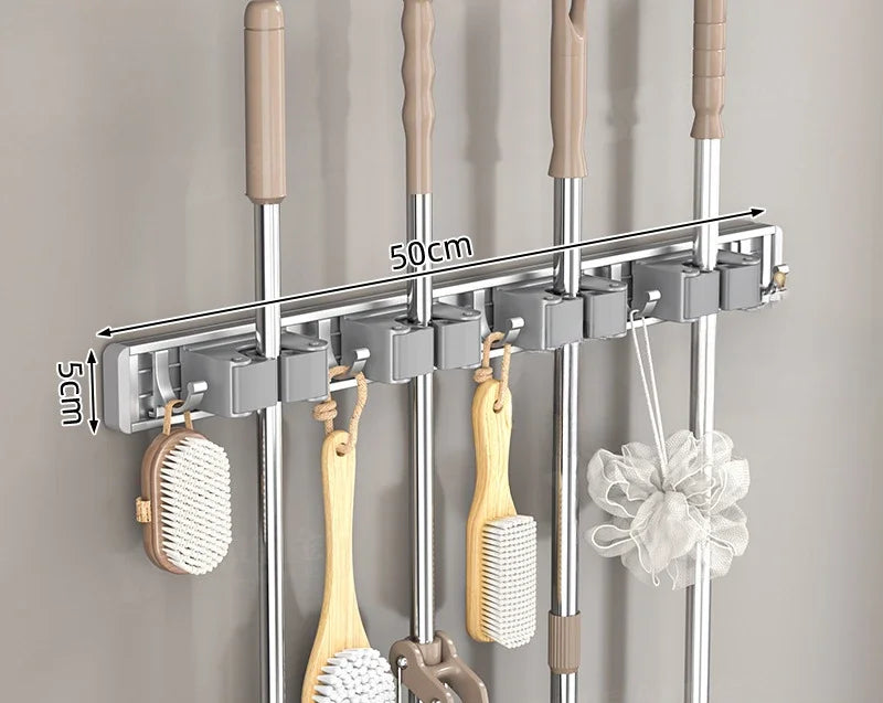 Mop and Broom Organizer Mop Holder Rack Holder Wall Mounted Strong Broom  Holder Self With 5 Hooks Organizers Hang Broom