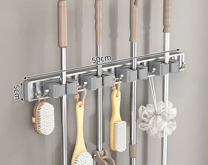 Mop and Broom Organizer Mop Holder Rack Holder Wall Mounted Strong Broom  Holder Self With 5 Hooks Organizers Hang Broom