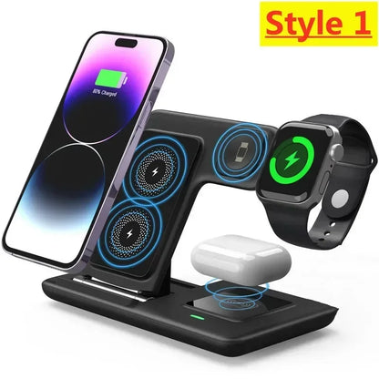 3 In 1 Wireless Charger Pad Stand Phone Holder Bracket Induction Fast Charging Station for iPhone 16 15 14 13 12 iWatch Airpods