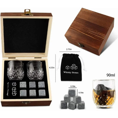 Whiskey Stones Glasses Set Granite Box