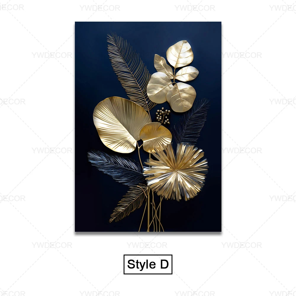 Luxury Black Golden Plant Leaf Art