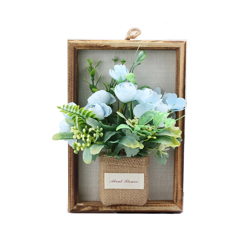 New Flower Display with Wooden Frame Bud Hydrangea 3D Photo Frame Faux Flowers Wall Decor Wall Plant Photo Wood Frame