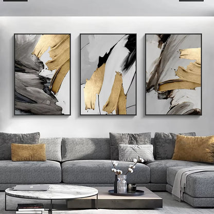 Luxury Abstract Grey Gold Painting Mural