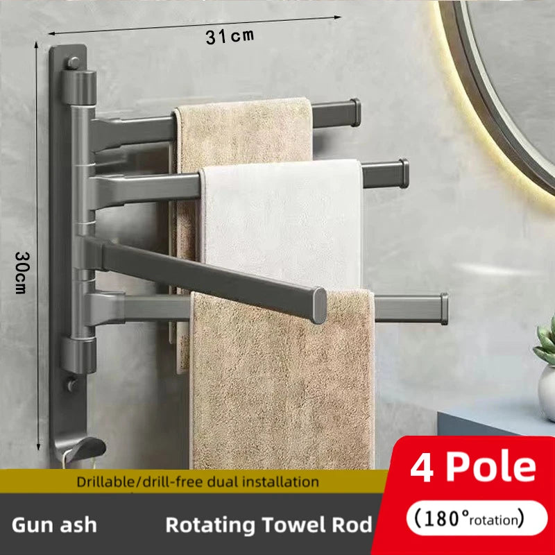 Bathroom Towel Rack Rotatable Towel Holder Space Aluminum 1/2/3/4/5-Bar Towel Hanger Kitchen Shelf Paper Hanging Wall Mounted