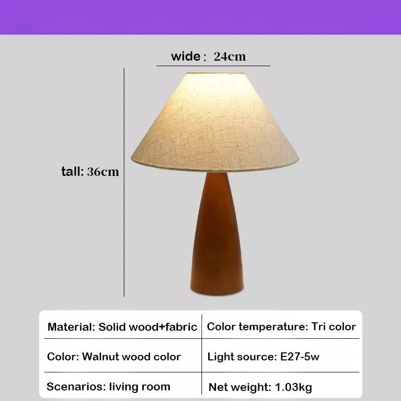 Solid Wood Retro fabric desk lamp Indoor decor Atmosphere Bedroom Bedside living room Tea Room Study Lamp