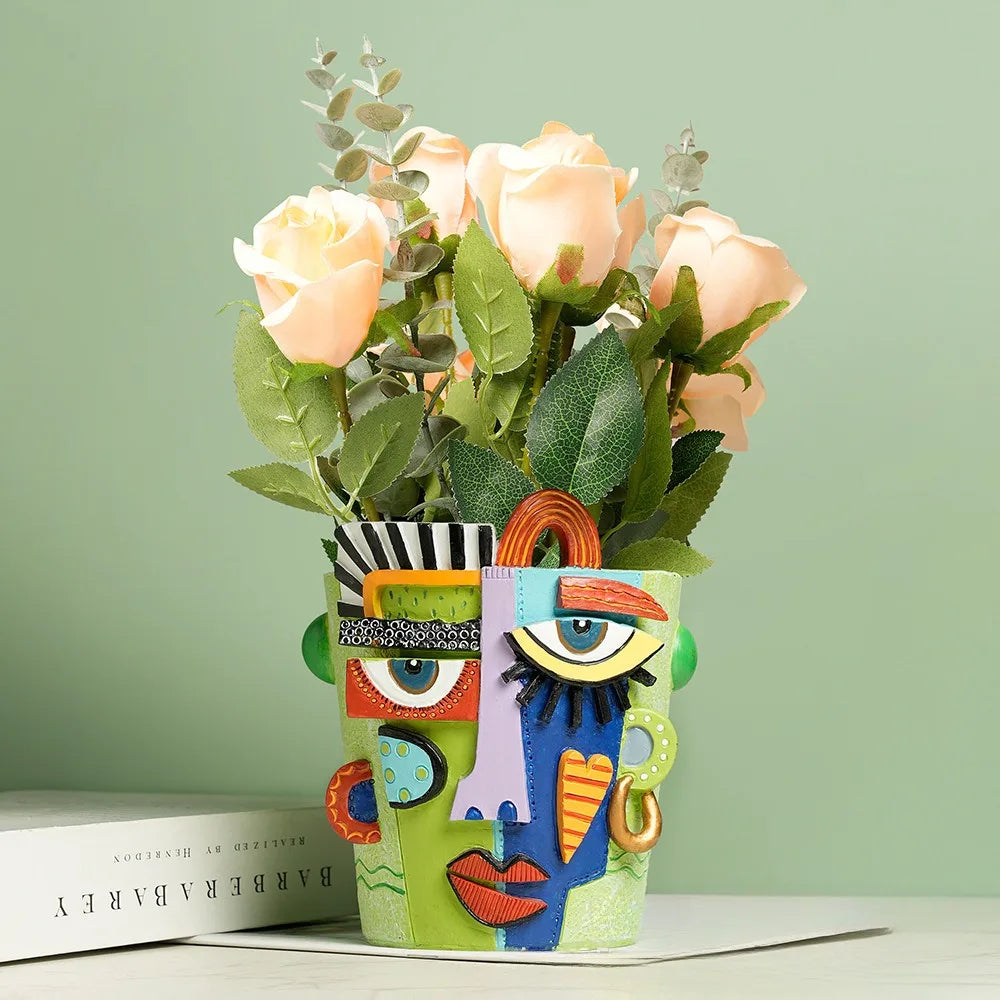 Abstract Face Flower Pot Decorative Planter Picasso Vases Balcony Succulent Plant Holder Ornament Home Garden Decor Accessory