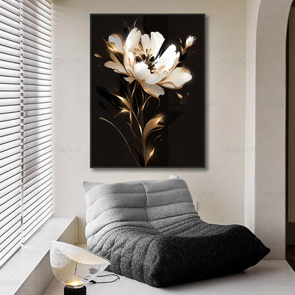 Luxury Black Golden Plant Leaf Art