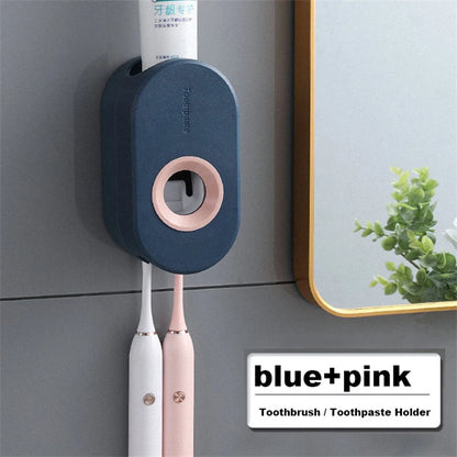 Automatic Toothpaste Dispenser Wall Mount Toothpaste Squeezer with Toothbrush Holder for Family Shower Bathroom Accessories