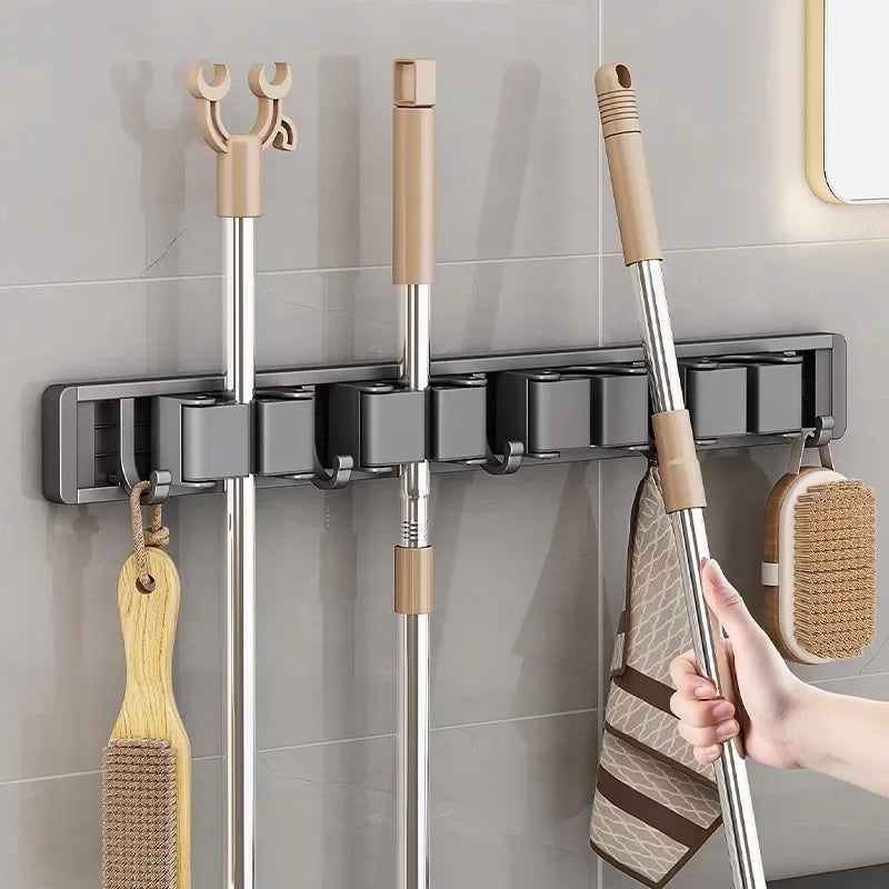 Mop and Broom Organizer Mop Holder Rack Holder Wall Mounted Strong Broom  Holder Self With 5 Hooks Organizers Hang Broom