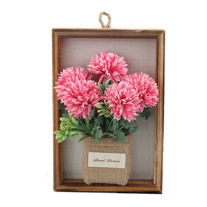 New Flower Display with Wooden Frame Bud Hydrangea 3D Photo Frame Faux Flowers Wall Decor Wall Plant Photo Wood Frame