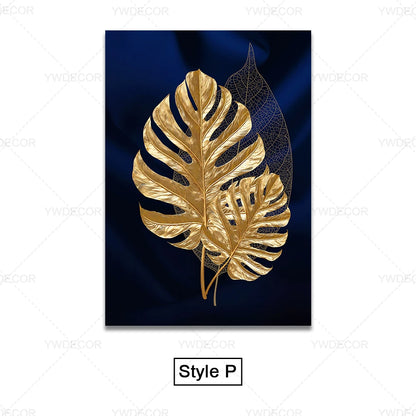 Luxury Black Golden Plant Leaf Art