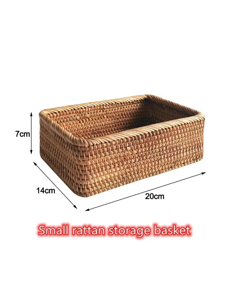 Handwoven Rectangular Rattan Wicker Basket Fruit Tea Snack Bread Picnic Cosmetic Storage Box Kitchen Supplies Household Tools
