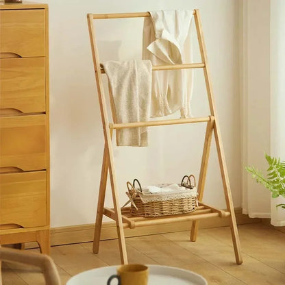 Modern Design Wooden Bedroom Floor Space Arrangement Storage Rack Hangers Foldable Towel Rack Shoe Rack Clothing Rack