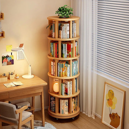 Solid wood rotating bookshelf 360