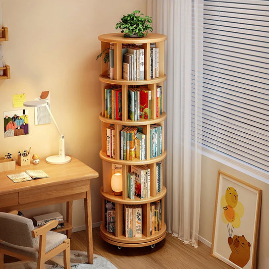 Solid wood rotating bookshelf 360