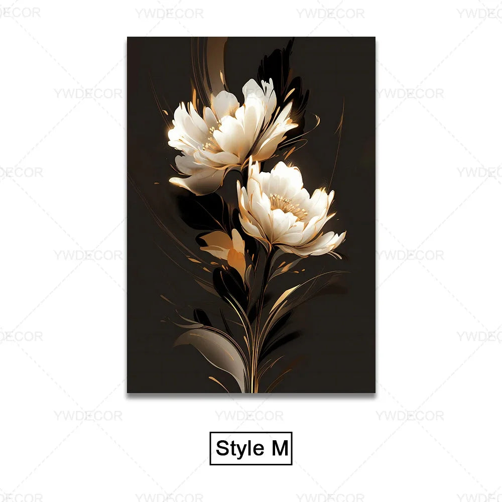 Luxury Black Golden Plant Leaf Art