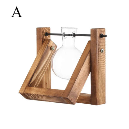 Decoration Terrarium Tabletop Planter Flower Pot Wooden Frame Hydroponic Plant Vases Glass Vase