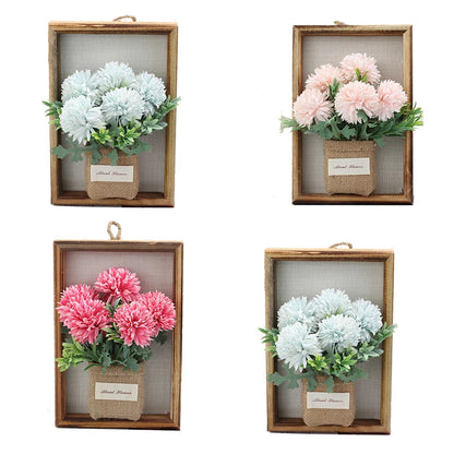 New Flower Display with Wooden Frame Bud Hydrangea 3D Photo Frame Faux Flowers Wall Decor Wall Plant Photo Wood Frame