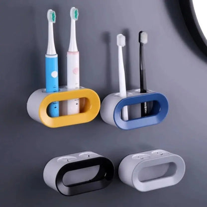 Wall-Mounted Electric Toothbrush Holder Double Hole Self-adhesive Toothbrush Stand Rack Detachable Space Saving