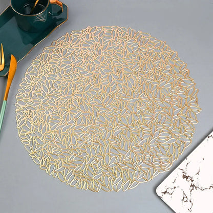 Table Mat Hibiscus Flower Bronzing PVC Placemat Hollow Insulation Coaster Pads Table Bowl Home Christmas Decor Heat Resistant