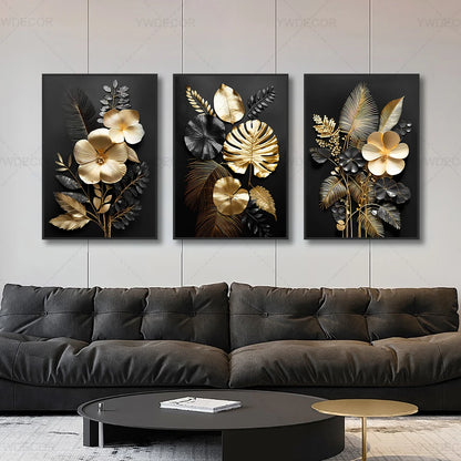 Luxury Black Golden Plant Leaf Art