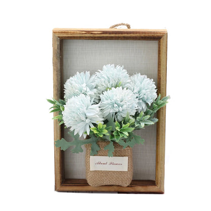 New Flower Display with Wooden Frame Bud Hydrangea 3D Photo Frame Faux Flowers Wall Decor Wall Plant Photo Wood Frame