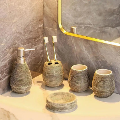 Bathroom Ceramic Set Shampoo Dispenser Bottle Soap Dish Toothbrush Holders Rinse Cup Bathroom Accessories Set